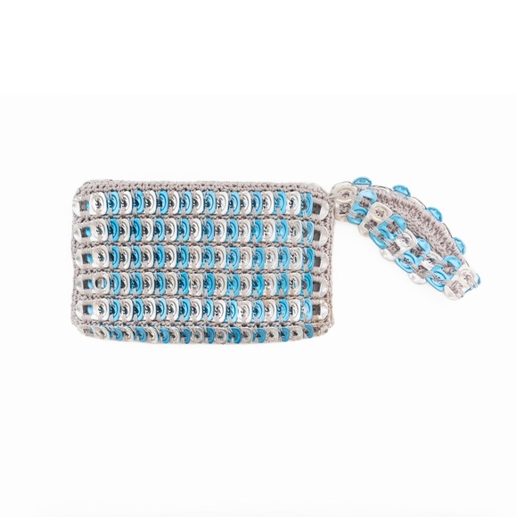 Handmade Handbags - Vintage Handmade Blue and Silver Soda Tab Crochet Wristlet Pouch